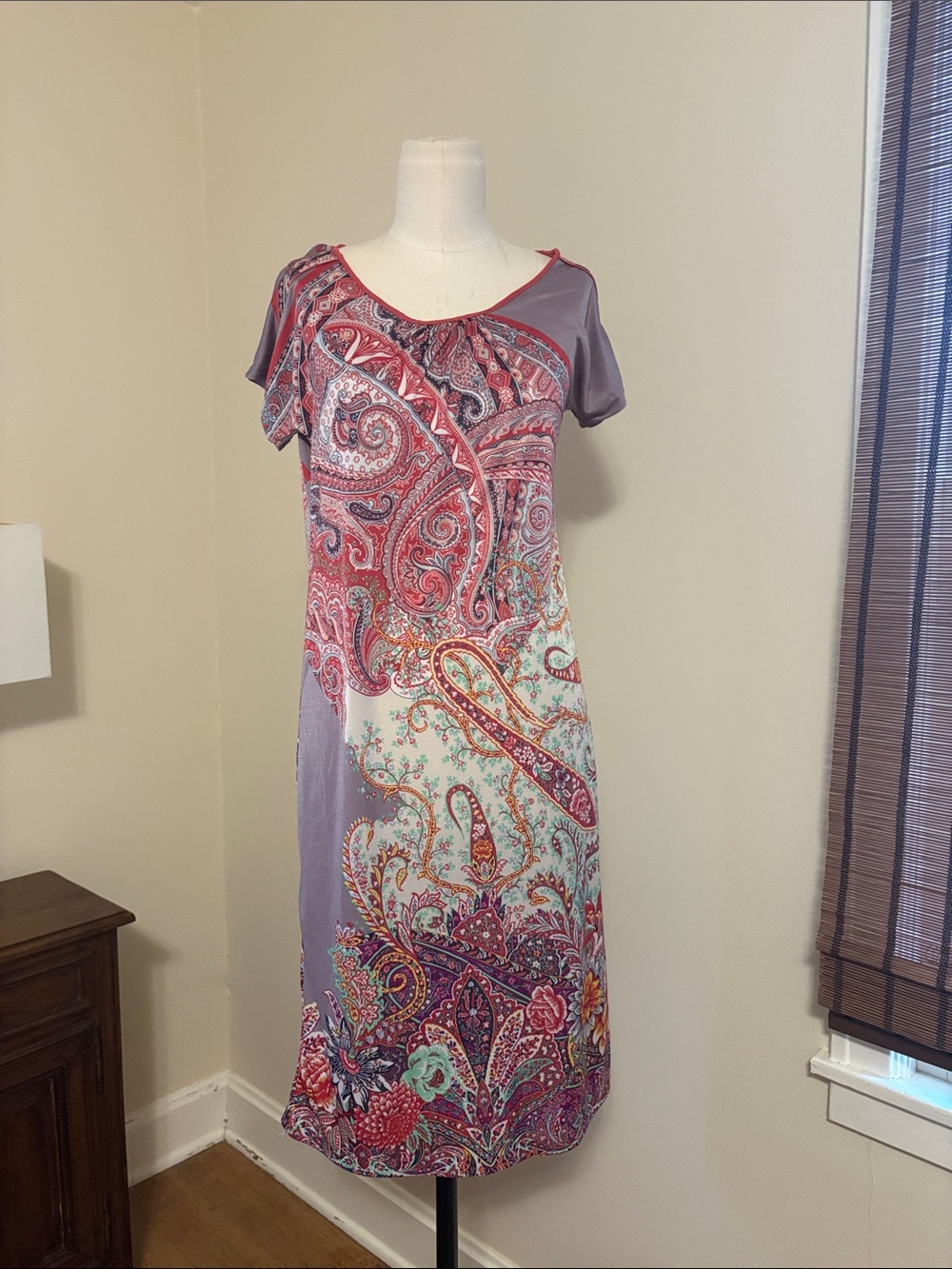 Etro Paisley Print Midi Dress in Lavender and Coral